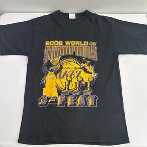 Los Angeles Lakers Champions Shirt Mens Large Black 2002 NBA Finals 3peat Tee